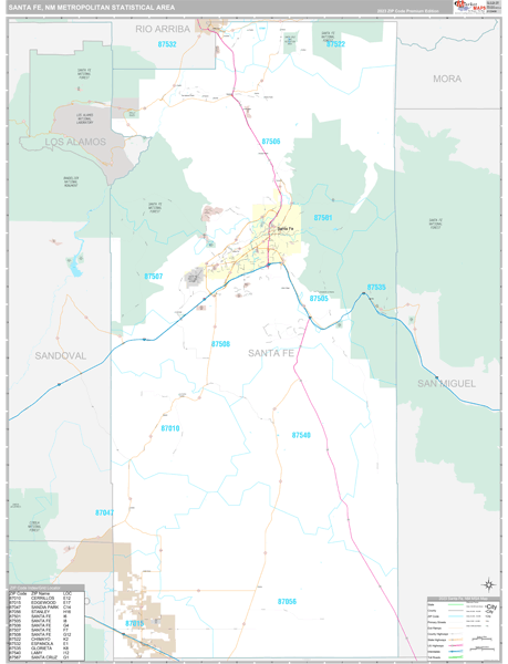 Santa Fe Metro Area Zip Code Wall Map